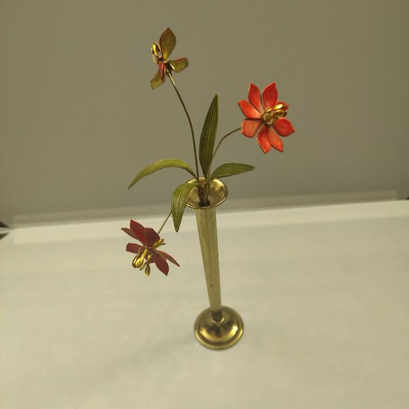 Seymour Mann 1977 Brass Metal 8.5" Red Flower Bud Vase - Picture 1 of 5